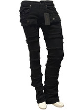 New Evolution Distressed Pocketed Stacked Jeans w edge FW-588B JET BLK