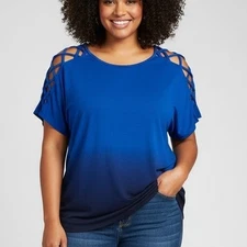Torrid Super Soft Ombre Cold Shoulder Braided Sleeve Top Plus 3XL Blue