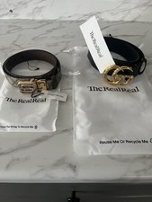 2 GUCCI GG Marmont Logo Black Leather Belts with Gold Buckle Wide and Narrow 