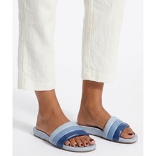 Seychelles Blue Ombre Puffy Leather Slide Sandals 7 Tri-Tone Padded Flat