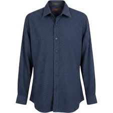 Tasso Elba Tailored Fit Button Down Shirt Men's Cotton Dashed Print Navy Blue XL