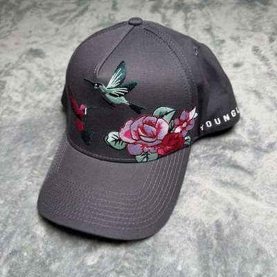 Young LA Hat Embroidered Hummingbird Roses Dark Gray Youngla SnapBack Streetwear