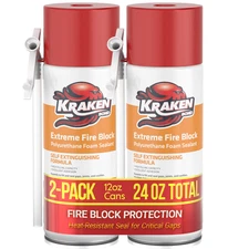 Kraken Bond Extreme Fire Block Polyurethane Foam Sealant 12oz  2 Pack -Straw Use