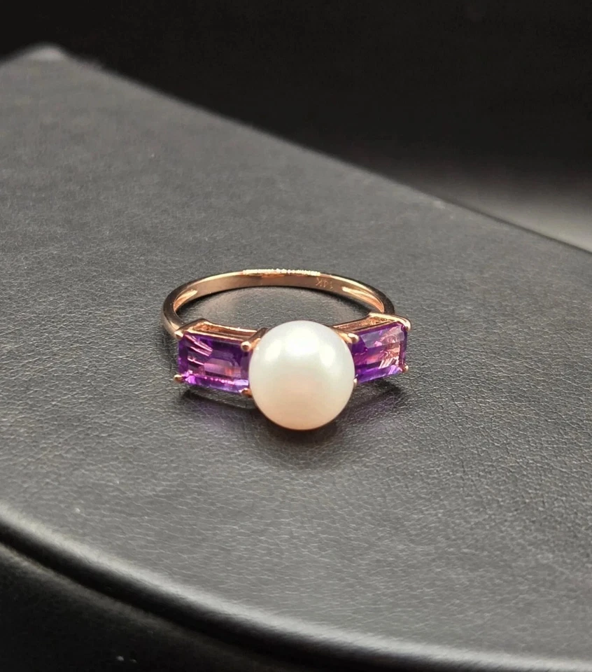 Anillo de perlas y amatista de oro de 14k Foto 2 de 4