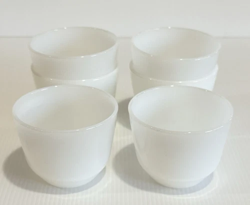 Set 6 Vintage Anchor Hocking Fire King White Milk Glass Ramekin Custard Bowl Cup
