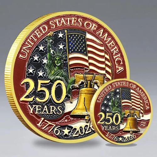 United States of America 250 Years Liberty Bell Gold Challenge Coin 1776-2026