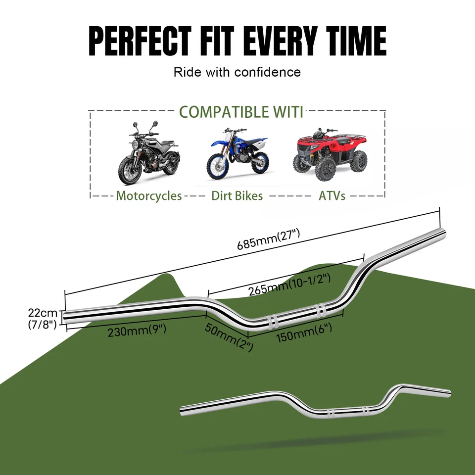 For Yamaha Virago XV 250 535 750 1000 1100 Handlebar 7/8" 22mm Handle Bar Chrome Foto 3 de 4