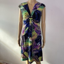 Vtg Y2K NINE WEST Abstract Tie Front Fairy Whimsygoth Stretchy Raver Dress 90s M