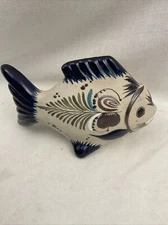 Hand Painted Pottery Tonala Mexico Fish Figurine, Signed Mateos 7" X 4" NICE!