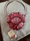FENTON Cranberry Glass Basket Ruffled Rim w/Clear Rope Handle -- 9” tall
