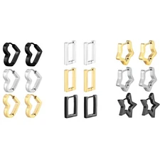2pcs Women's Chunky Geometric Huggie Hoop Earrings Stainless Steel Ear Studs