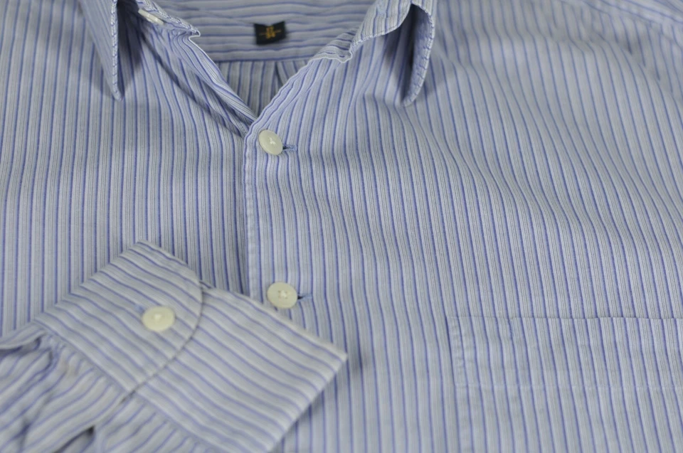 Camisa de vestir XMI clásica de algodón a rayas azul marino y blanco para hombre 17 x 34 Foto 3 de 4