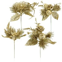 4X Deko-Gesteck, Dekorative Zweige Als Weihnachtsdeko, Goldfarben