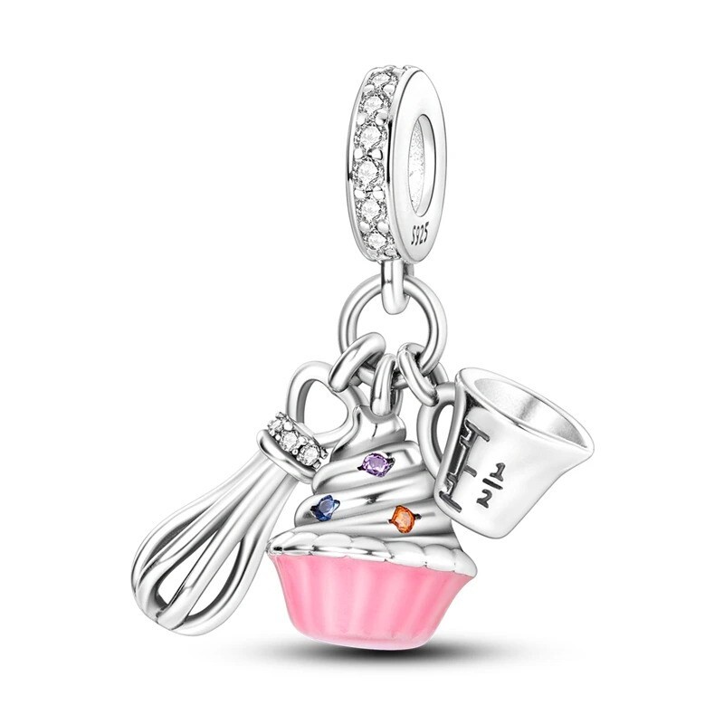 Cupcake Cooking Charm 925 Sterling Silver Charm for Bracelet Necklace-image