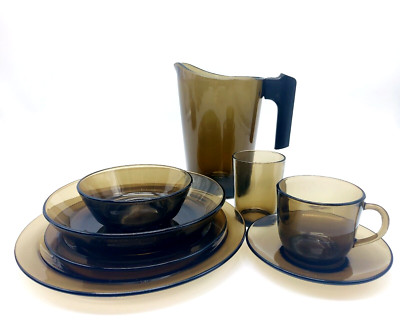 Vereco France Rauchglas Geschirr Teller Tassen Gläser Kanne Schüssel Auswahl