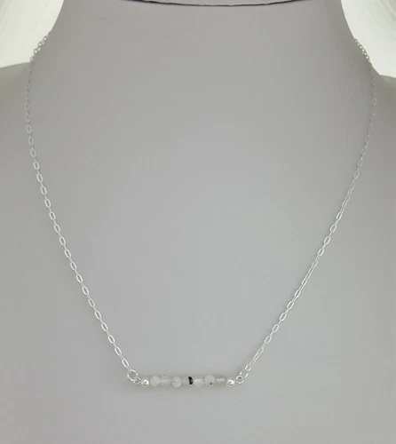 Rainbow Moonstone Gemstone Bar & Sterling Silver Necklace 45cms OR custom made - Picture 1 of 7