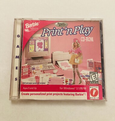 1996 Mattel Media Barbie Doll Print N Play Computer PC and Windows 95 CD Rom