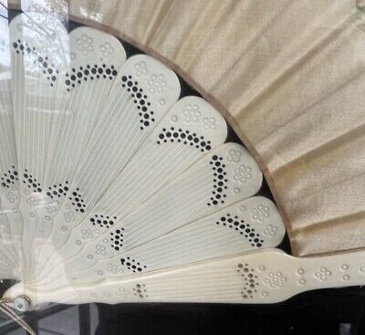 Buy Antique Chinese Export Silk Brise Fan Painting Embroidery Floral Framed Gorgeous