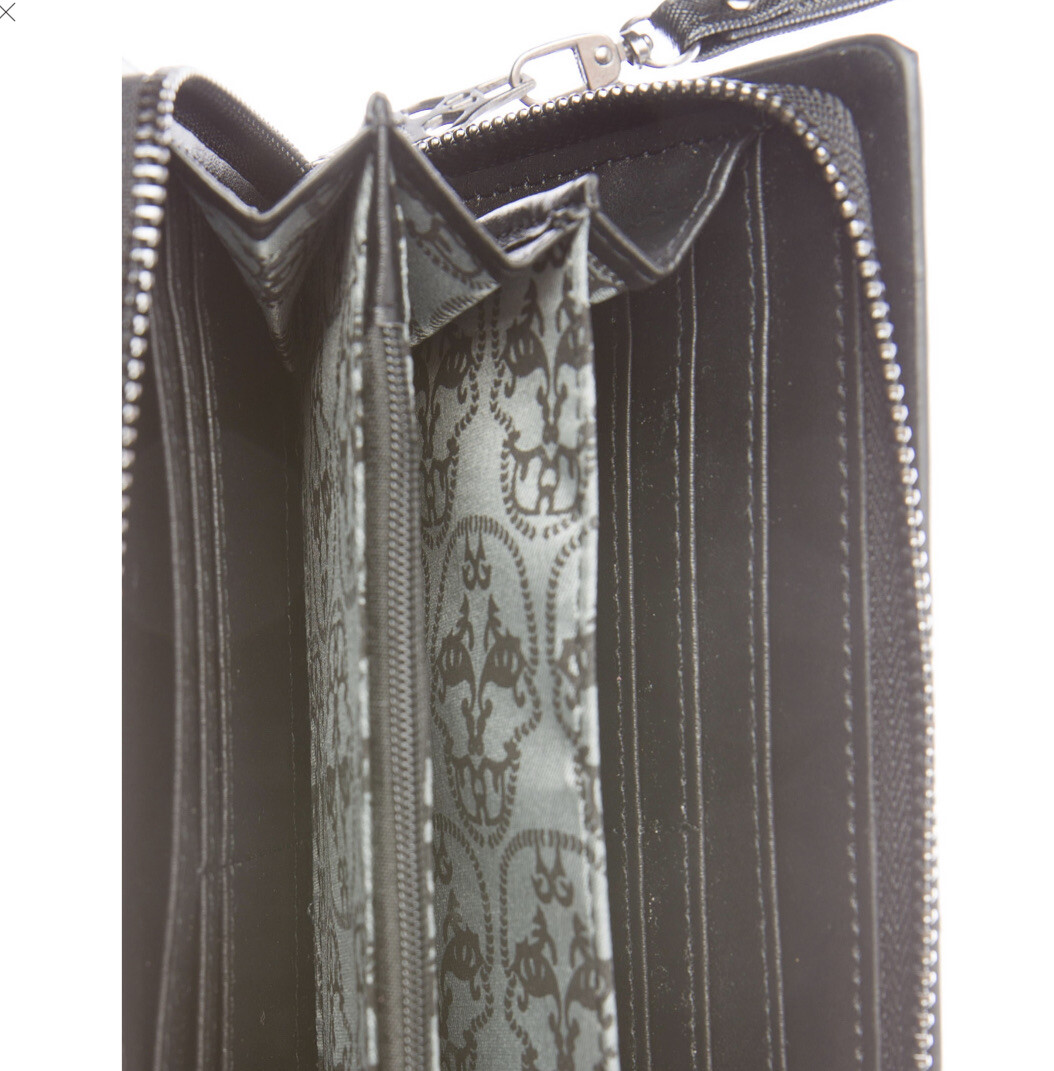 THOMAS WYLDE Metal Skull Black Vegan Leather Wristlet Zip Around