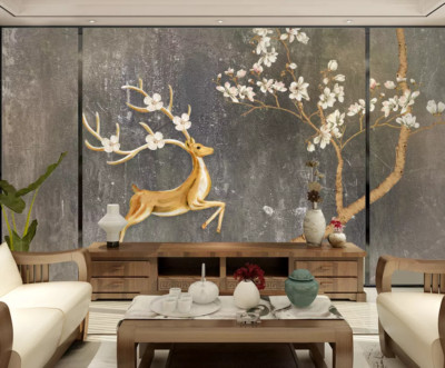 3D Tier Hirsch Blumen M00334 Tapete Wandbild Selbstklebend Abnehmbare Aufkleber