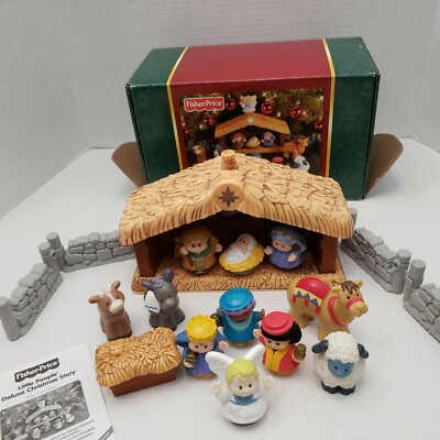 Box Fisher Price Little People Deluxe Christmas Story Set Light Sound  Nativity