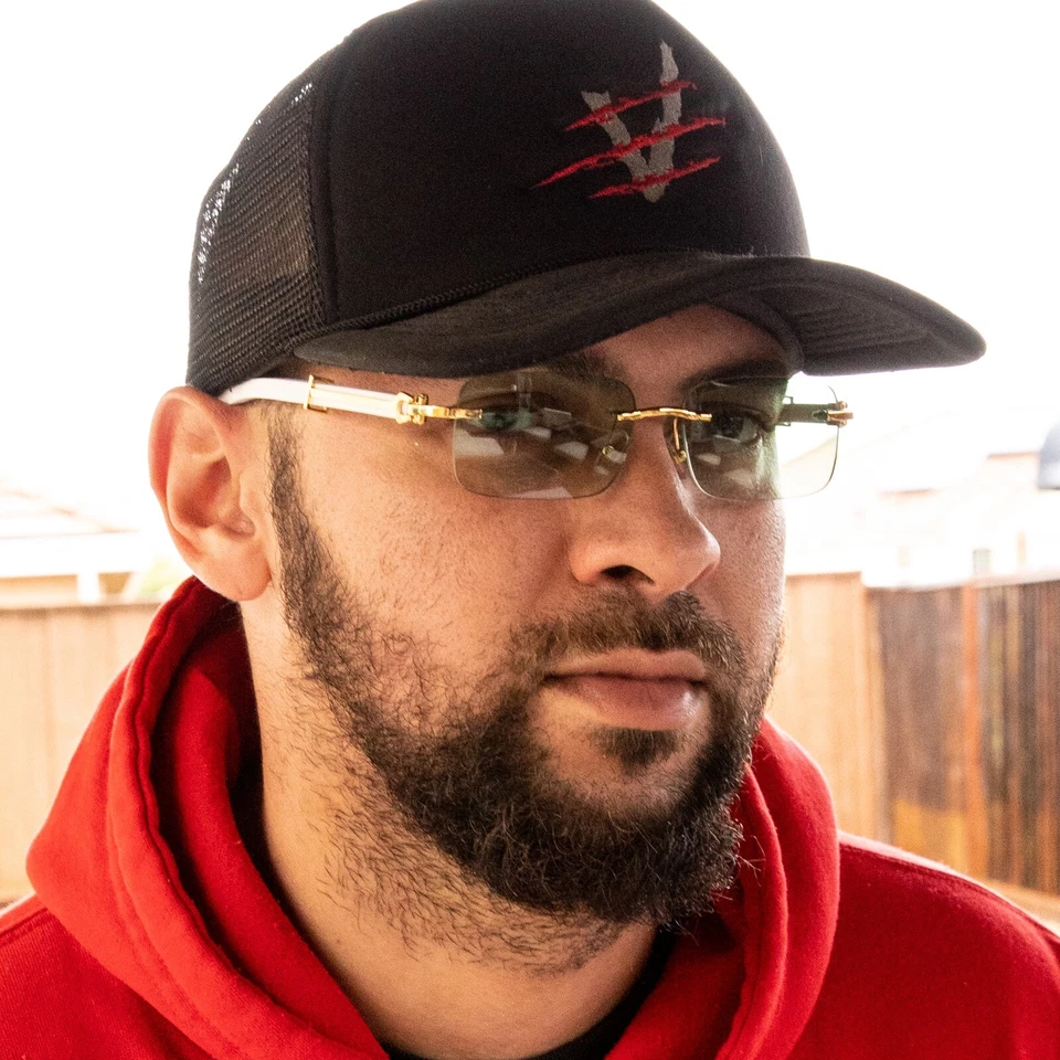 Óculos de sol unissex armação dourada tom verde perfeito sem aro branco grão de madeira braço buffs - Imagem 3 de 4