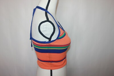Forever 21 Orange Multi Color Striped Lightweight Knit Halter Crop