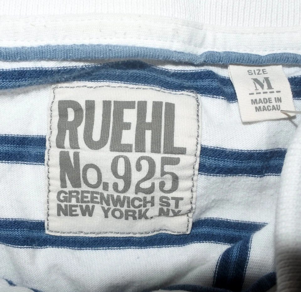 Polo a rayas de algodón SS azul y blanco M Ruehl para hombre Foto 3 de 4