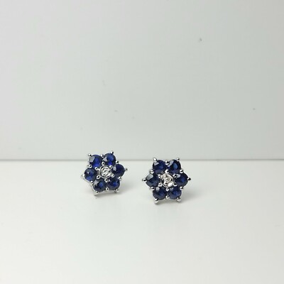 Natürlicher echter Blumensaphir mit Diamant 14 Karat Weißgold Ohrstecker