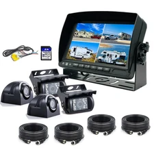 7" DVR Record Quad Split Monitor 4xAHD Side Rear View Backup Camera For Truck RV
