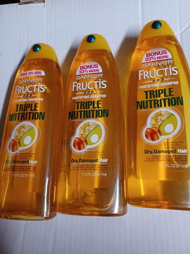 3x Garnier Fructis Triple Nutrition Fortifying Shampoo For Dry Damaged Hair 17.3