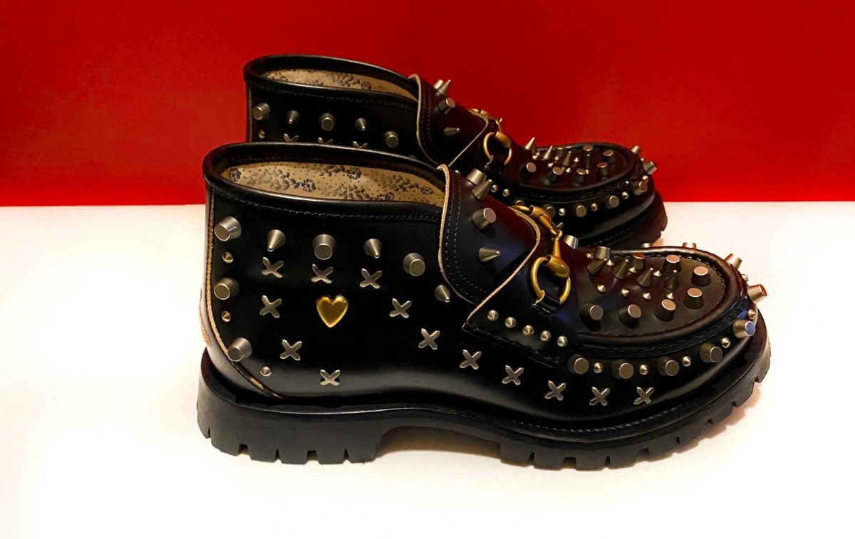 $1689.00 !! GUCCI MEN'S BLACK LEATHER HORSE BIT LOAFERS MARKED