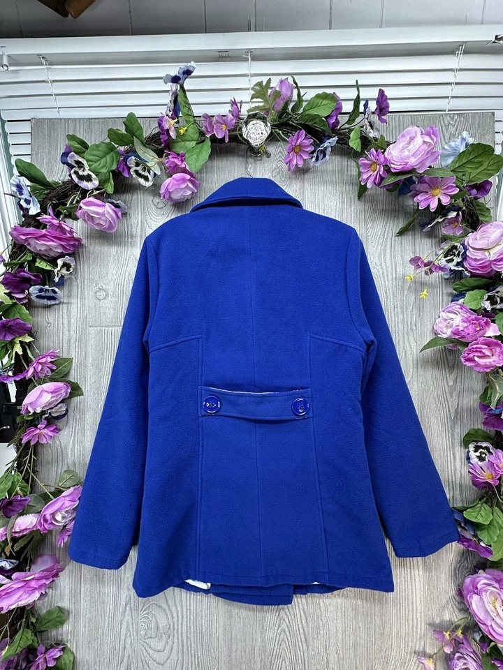 Pea Coat Womens Size Small Blue Wool Blend Double Breasted Thick Jacket - Image 2 of 4