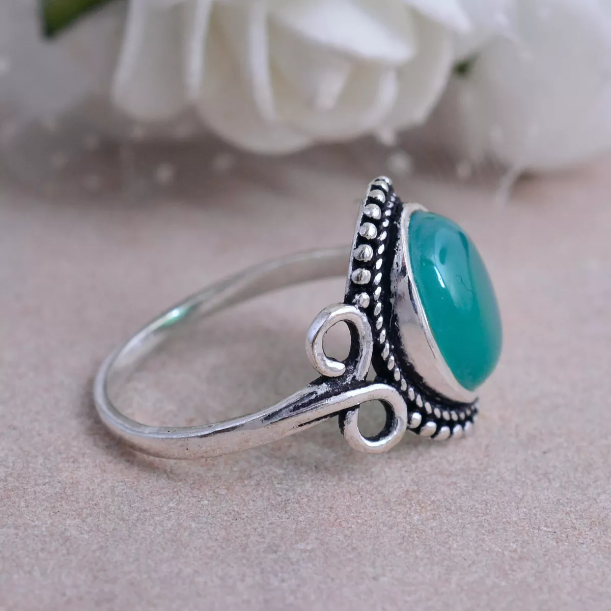 Green Onyx Oval Gemstone Pure Brass Statement Leo Birthstone Ring For Man Woman