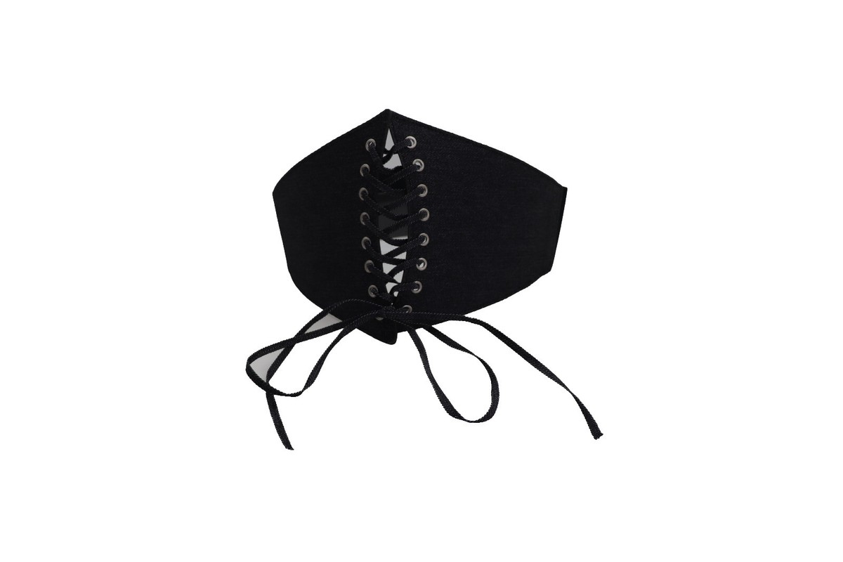 Women Black Dark Color Denim Wide Fabric Elastic High Waist 