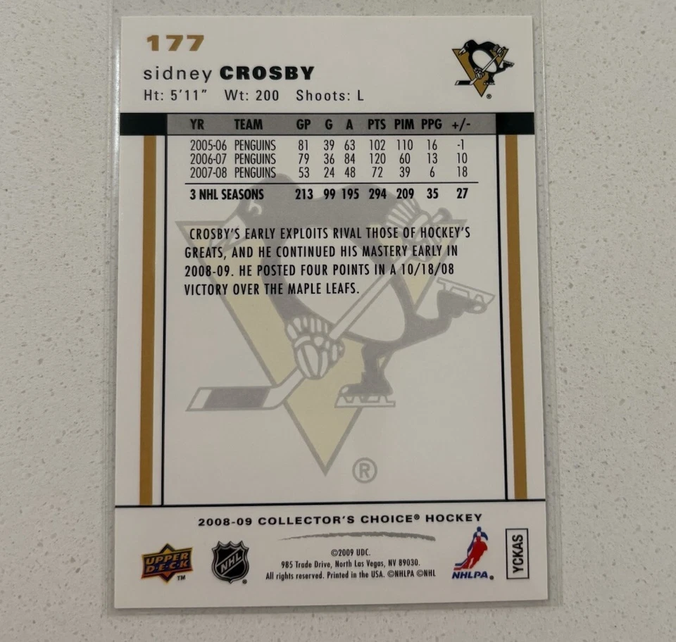 2008-09 Upper Deck Collector's Choice Sidney Crosby #177 Pittsburgh Penguins - Image 2 of 2