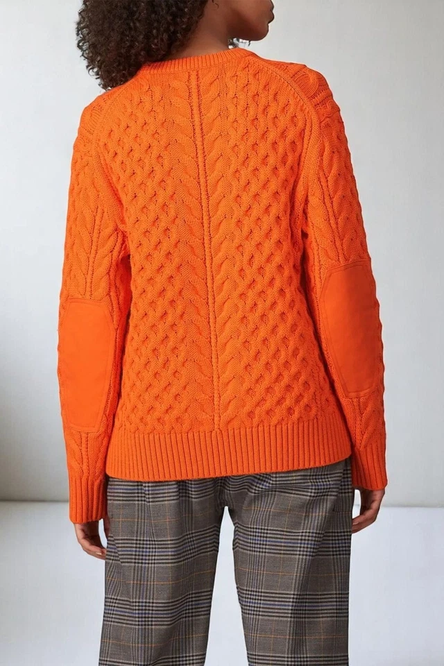 Suéter Pullover Tejido con Cable Rag & Bone Aran Lana Merino Naranja Talla Pequeña Foto 3 de 4