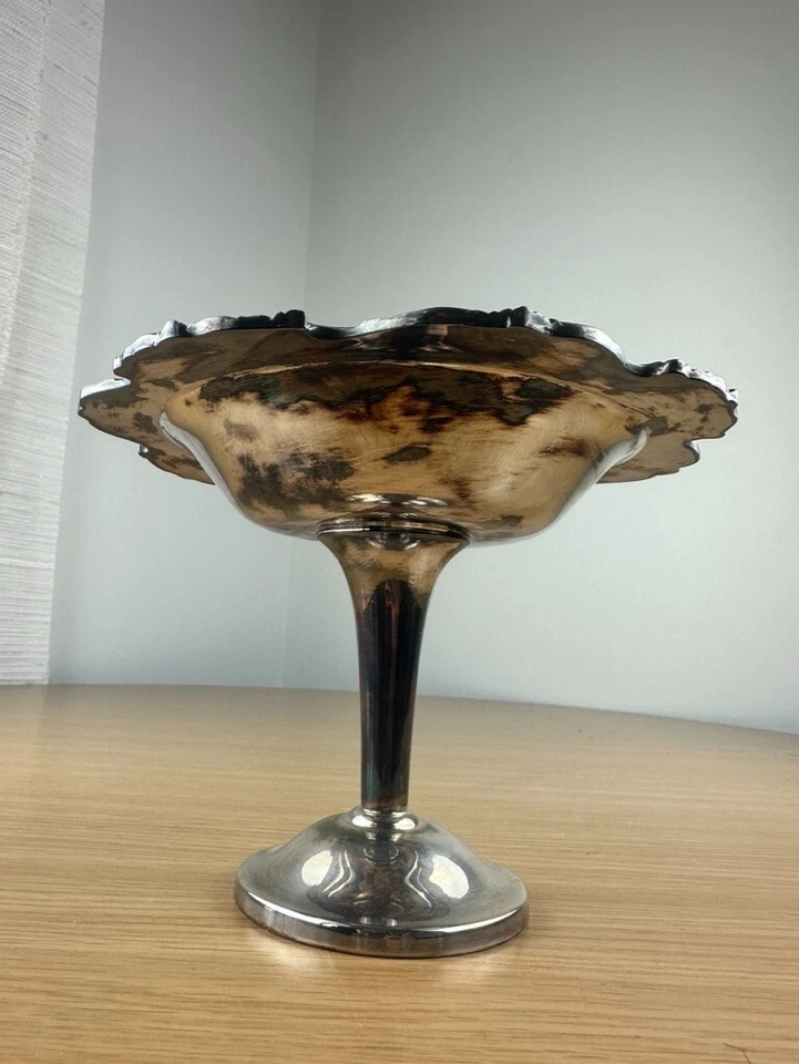 VTG WALLACE ROYAL ROSE SILVER COMPOTE TAZZA FOOTED TRAY Victorian Home Decor - Image 2 of 4