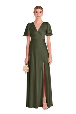 matte satin olive bridesmaid dresses Elegant Chiffon Satin Mismatched Column Simple Long Bridesmaid Dresses   clover sew