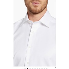 David Donahue Mens White Textured Regular Fit Dress Shirt 16.5 34/35