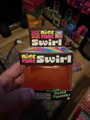 Nee Doh Nice Cube Swirl Super Solid Squish Squeeze Toy Cube Orange 3+