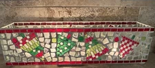 Hand Crafted Glass Mosaic Tea Candle Holder Christmas Tree Rectangle  13”x3”
