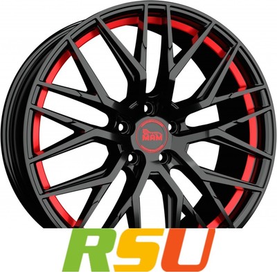 4x MAM RS4 black painted red inside 8.5x19'' ET40 LK5 114.3 ML 72.6 Alufelgen ...