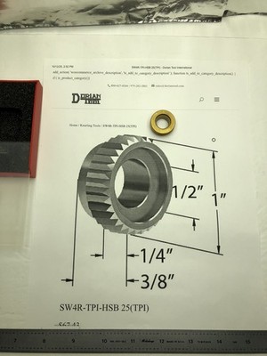 NEW DORIAN KNURL WHEEL SW4R HSB25- 25 TPI  1'' X 3/8'' X 1/2''X1/4'' KNURLING Wheel