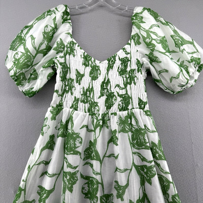 Meet Me in Santorini Dress Womens S Kelly Green White Bloom Maxi Boho