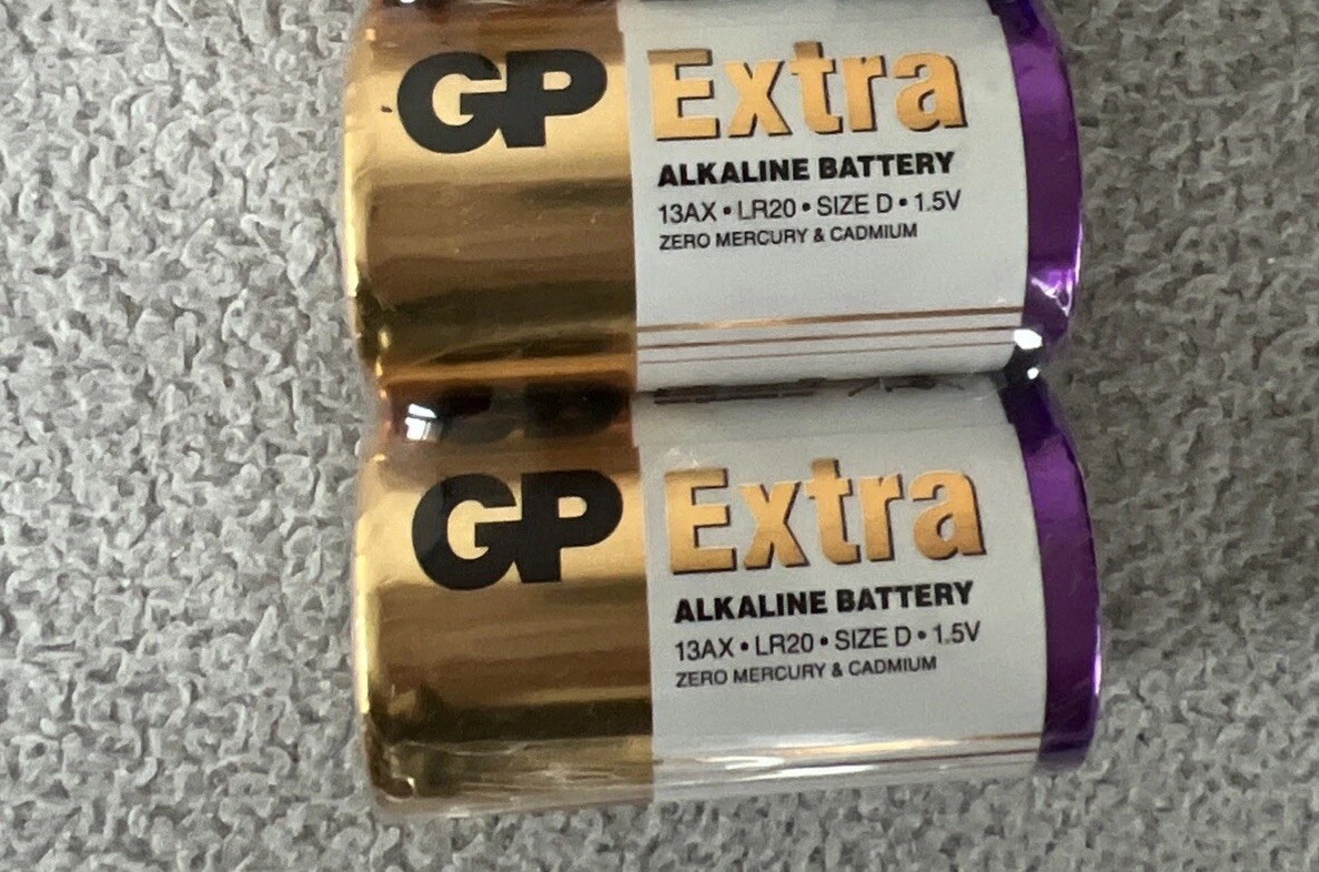 2x GP Extra Alkaline Batteries Size D LR20 1.5v for Toys Controllers Radios