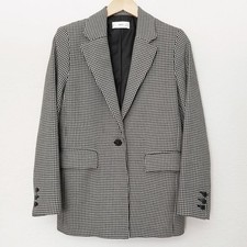 Mango Houndstooth Oversized Blazer Jacket S Gray Single Button Preppy Academia