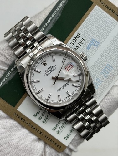 Rolex Datejust 116200 White Jubilee Bracelet with Silver Bezel W/ Card 2013