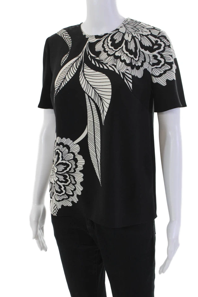 Trina Turk Womens Short Sleeve Floral Sugar Hill Top Black White Size XS - Image 2 of 4