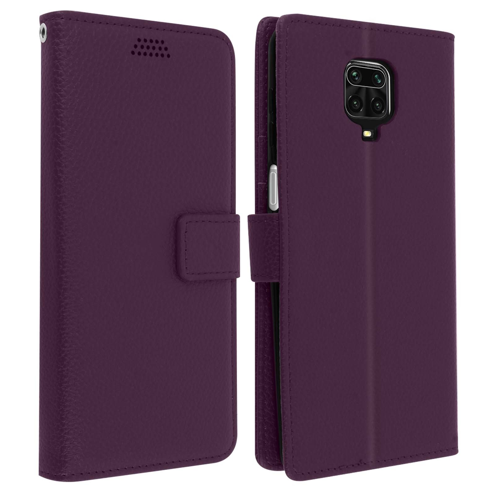 Coque folio Xiaomi Redmi Note 9S en simili cuir violet et support amovible
